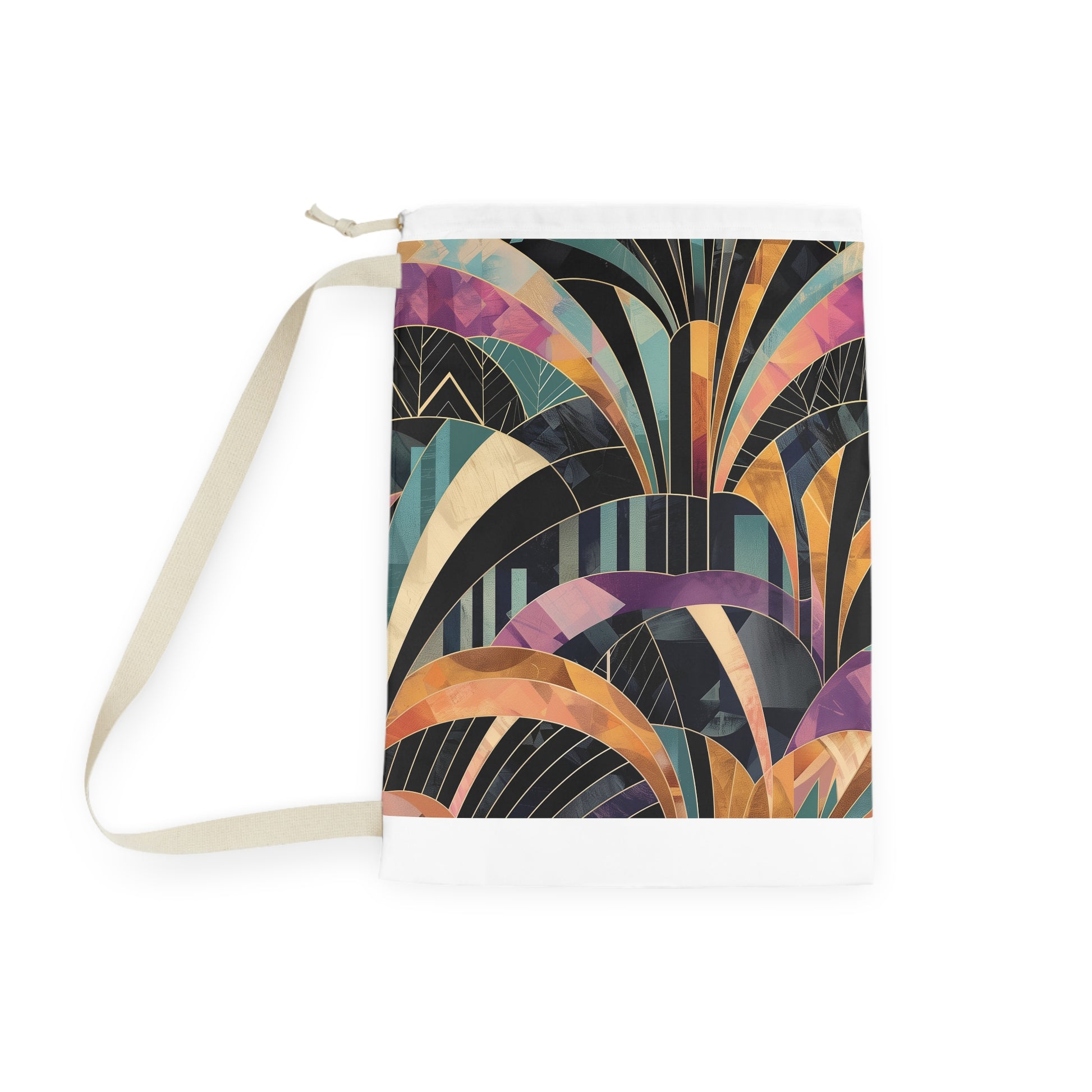 "Abstract art deco patterned pillowcase for stylish laundry organization"