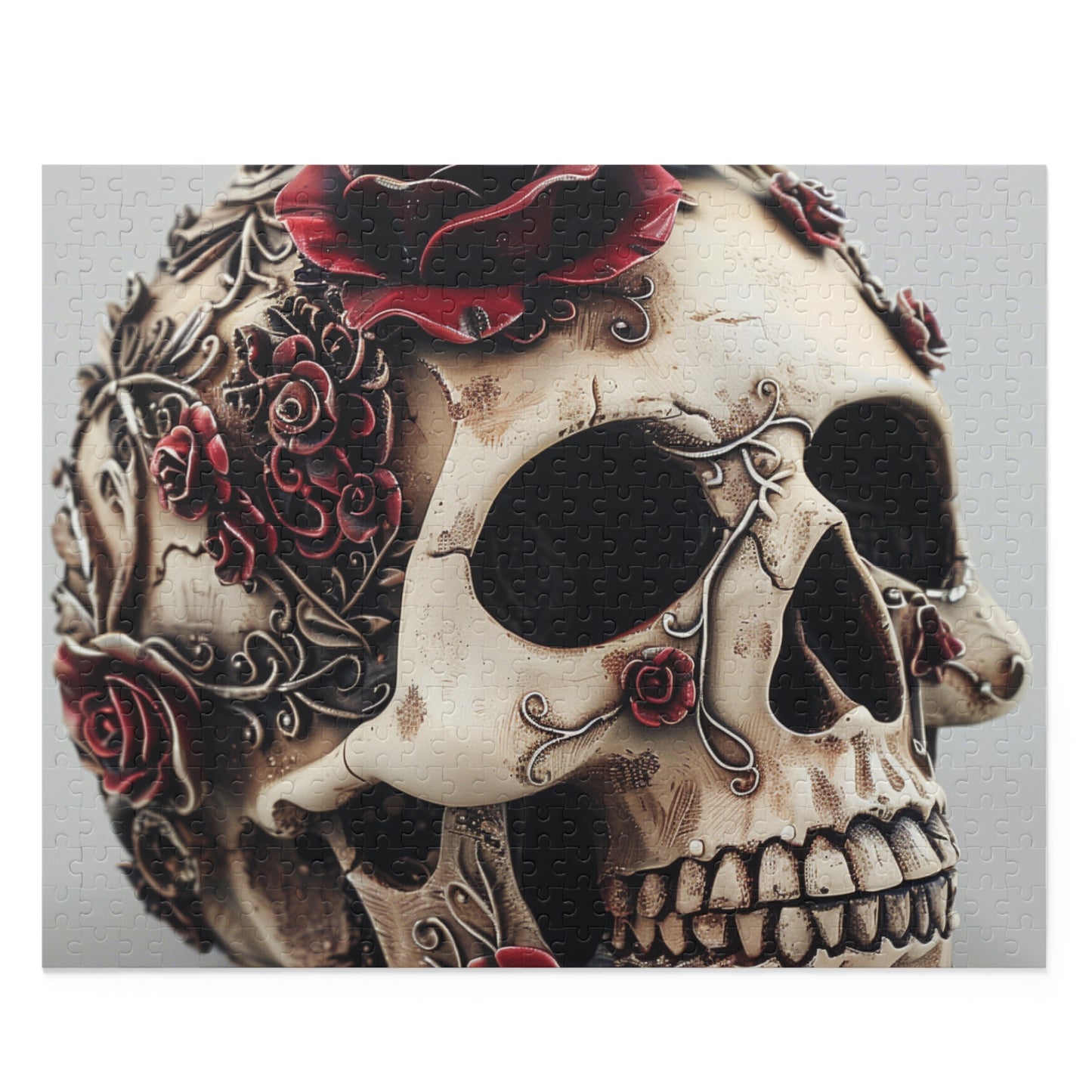 Gothic Rose Skull Puzzle - Intricate detail and beautiful roses, a captivating challenge.