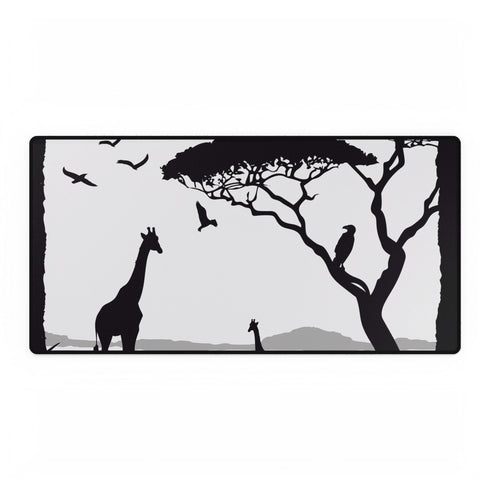 Woodland Deer & Pine Forest Silhouette — XL & XXL Desk Mat — Full Top-Down Artwork View