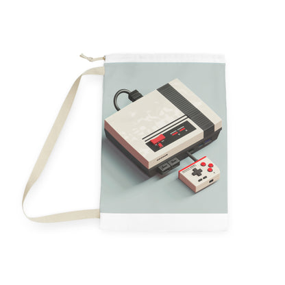 Pixel retro gaming laundry bag with pixel art designs for stylish organization. Perfect for keeping dirty clothes off the floor in a fun way.