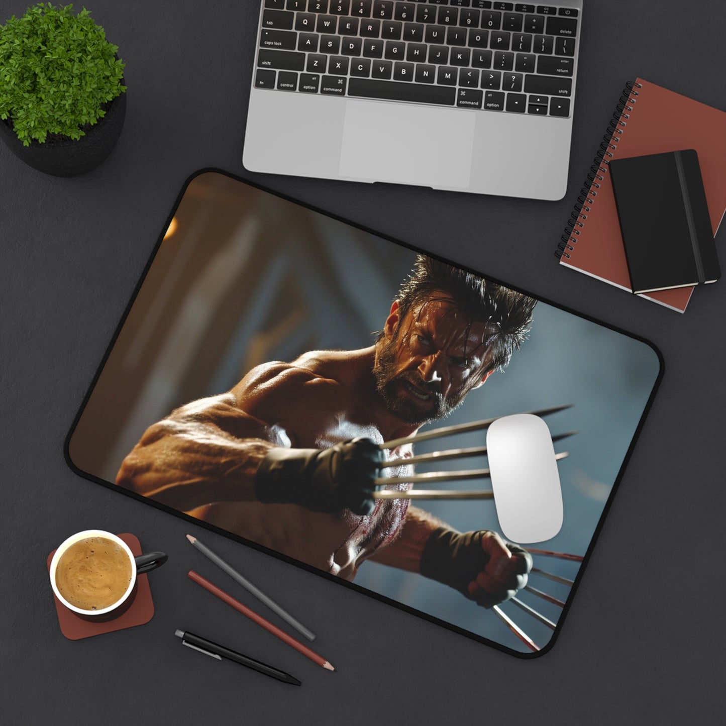 "Transform your workspace with Wolverine Claw Desk Mat, ideal for hardcore fans"