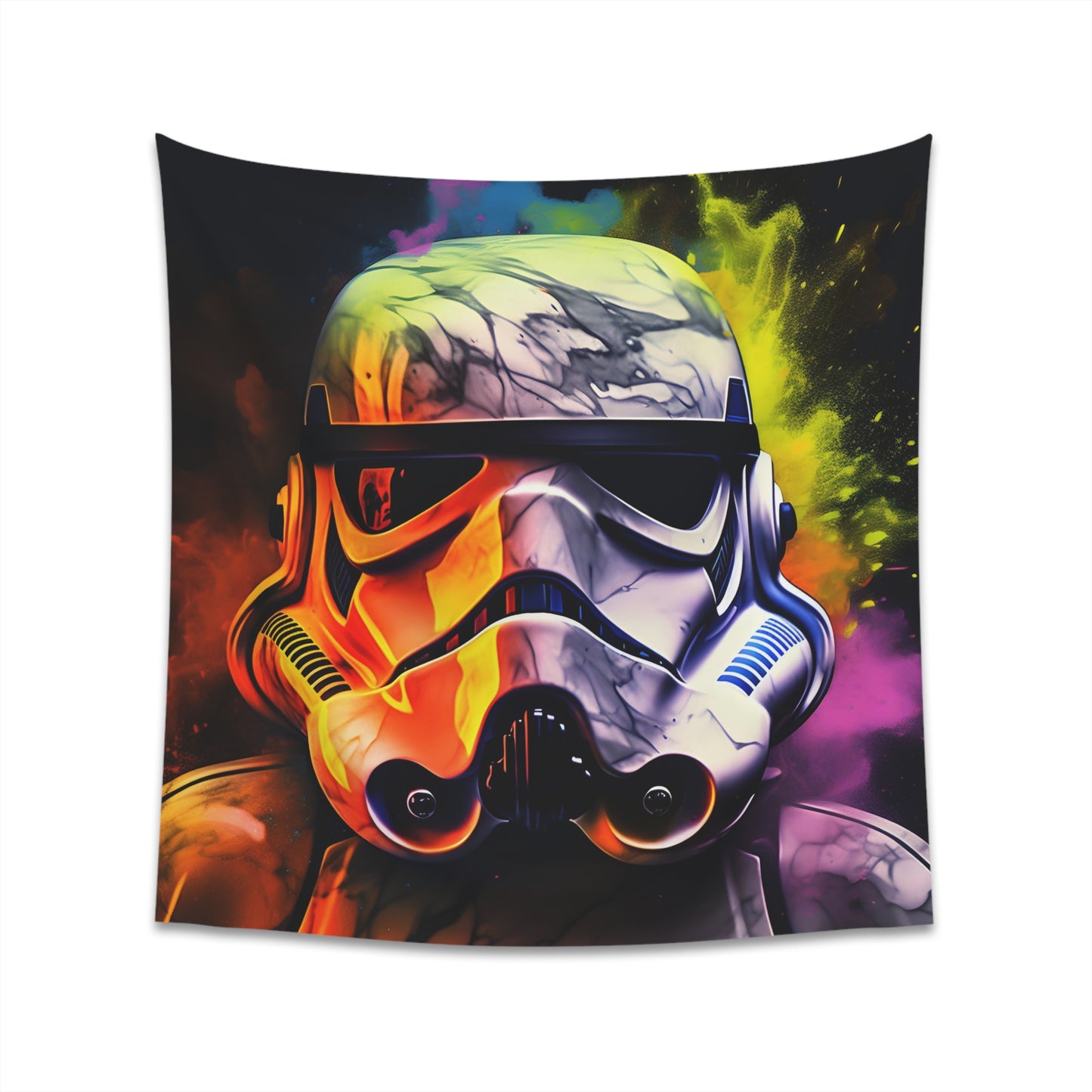 "Stormtrooper Symphony Watercolor Neon Tapestry - Galactic Hues Artwork, High-Quality Material - 34" x 40" or 57" x 57" Sizes, Perfect Gift"