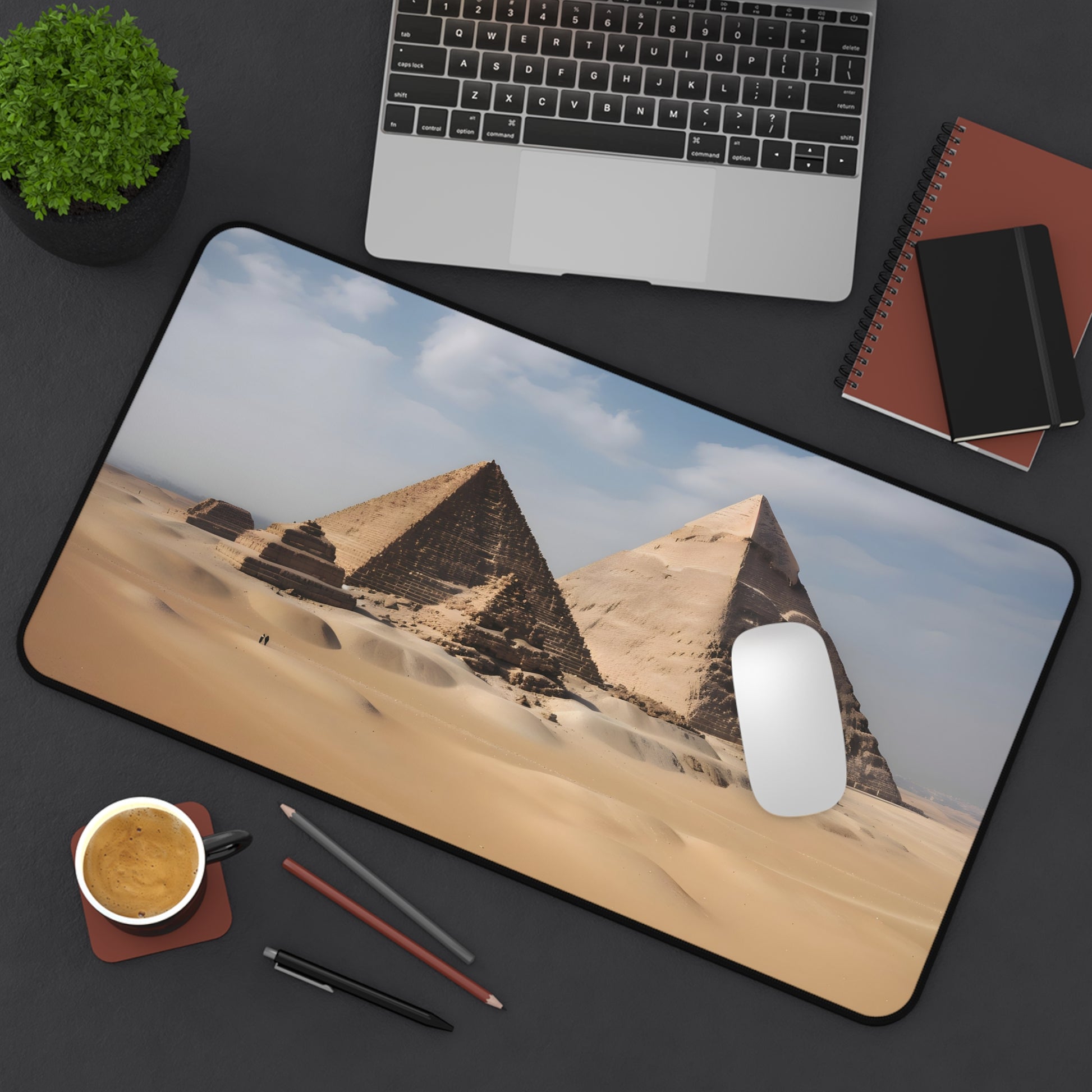 "Exotic Giza Pyramid desk mat, ancient Egypt inspired for workspace decor"