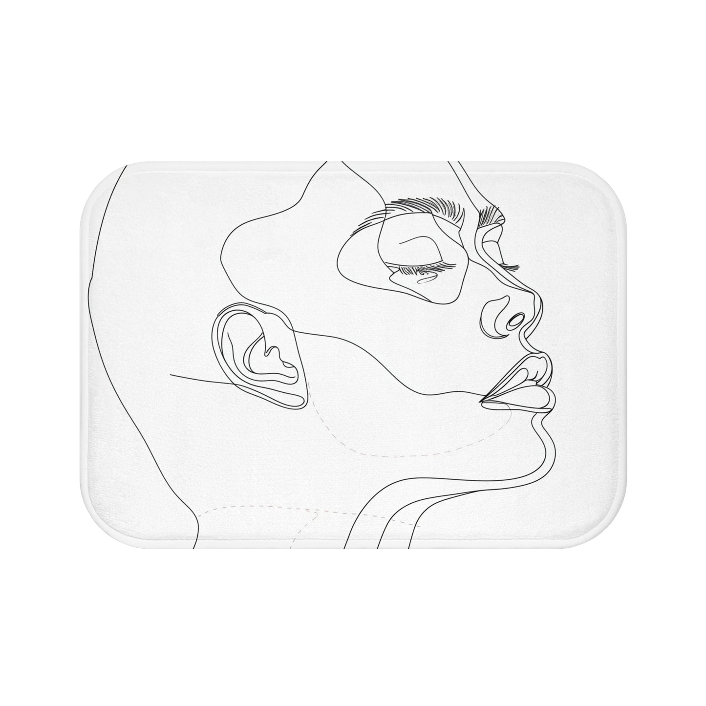 Alt text: Abstract Face Bath Mat - Minimalist chic bath mat with a line art face design, perfect for adding modern sophistication to your bathroom decor. Made with high-quality material, comfortable, stylish, and ideal for all seasons. Great gift idea. Size: 24" x 17". Visit our shop for more unique designs. Thank you for visiting BenCPrints.