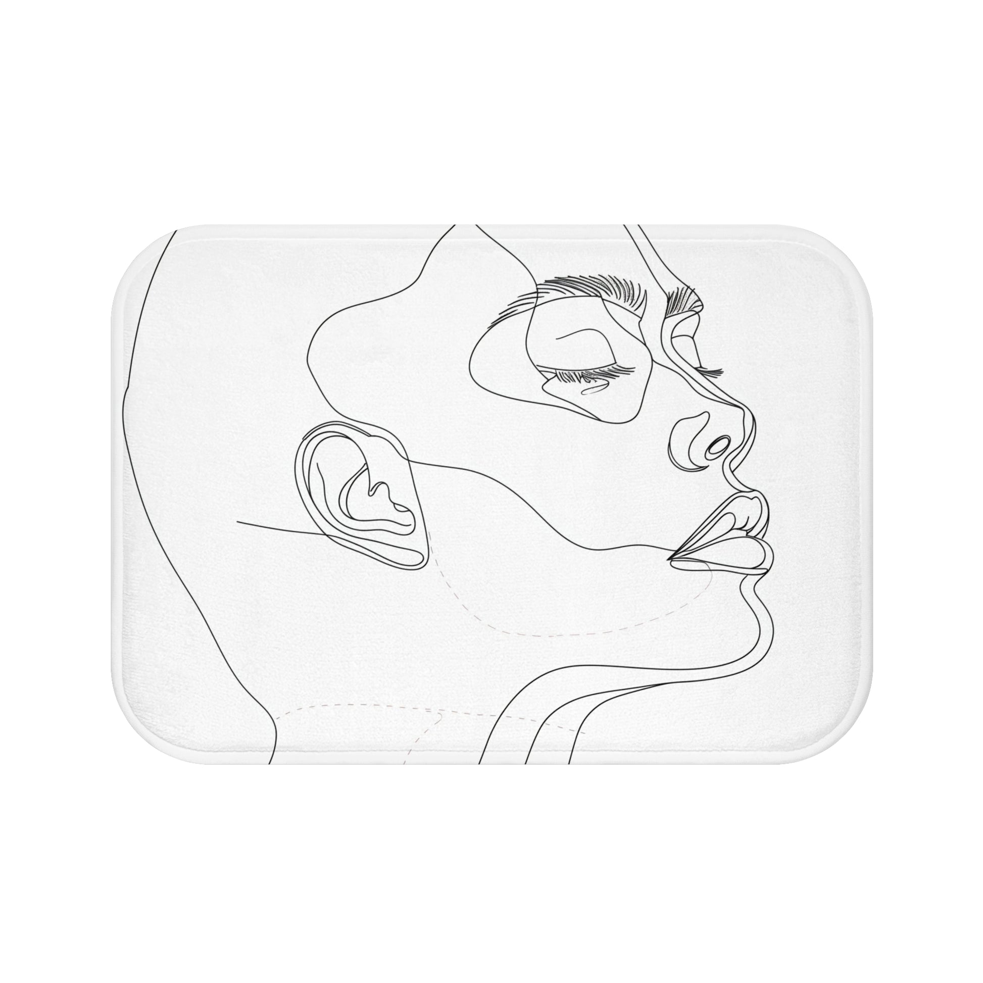 Alt text: Abstract Face Bath Mat - Minimalist chic bath mat with a line art face design, perfect for adding modern sophistication to your bathroom decor. Made with high-quality material, comfortable, stylish, and ideal for all seasons. Great gift idea. Size: 24" x 17". Visit our shop for more unique designs. Thank you for visiting BenCPrints.