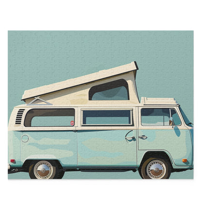 "Retro Camper Van Jigsaw Puzzle - Colorful van and scenic backdrop for nostalgic road trip memories"