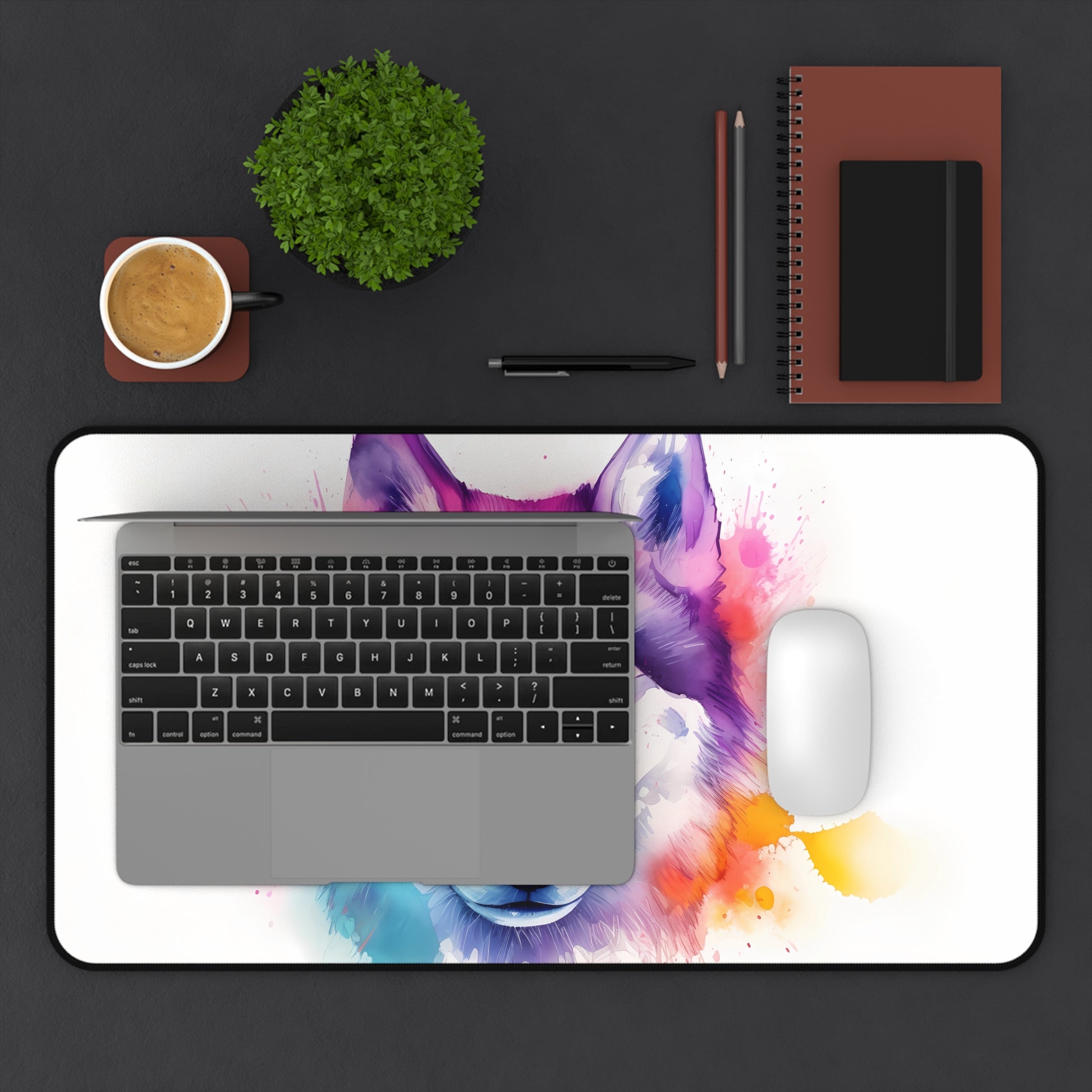 "Adorable Husky Haven Desk Mat - Add Personality to Workspace with Cute and Vibrant Design"