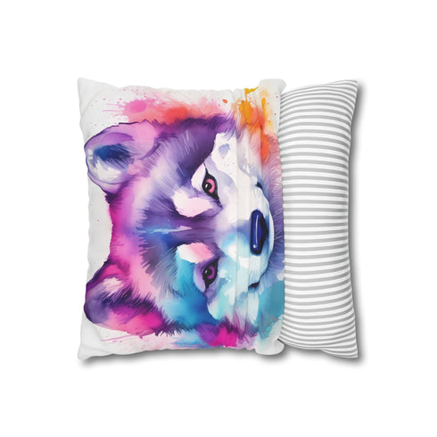 Cute Husky — 40×40 Cushion Cover — Soft Brushed Fabric Texture Close-Up
