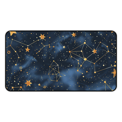 "Transform your workspace with Starry Night Desk Mat featuring celestial Constellation Stars pattern"