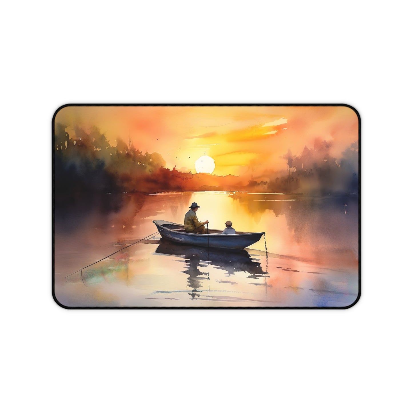 "Fisherman Sunset Desk Mat - Enhance your workspace with a serene sunset scene"