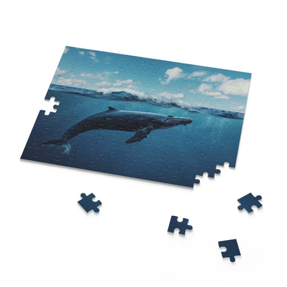 "Whale Oasis Jigsaw Puzzle - Serene ocean scene with majestic whale, perfect for relaxation and mindfulness"