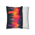 Soundwave Forming a Neon Skyline — 40×40 Cushion Cover — Soft Brushed Fabric Texture Close-Up