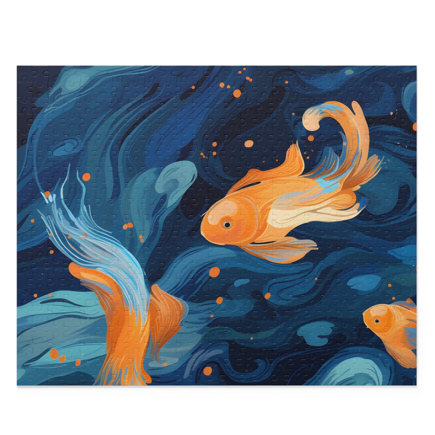 "Goldfish Haven Jigsaw Puzzle - Dive into the colorful world of aquatic beauty with an orange koi gracefully swimming"