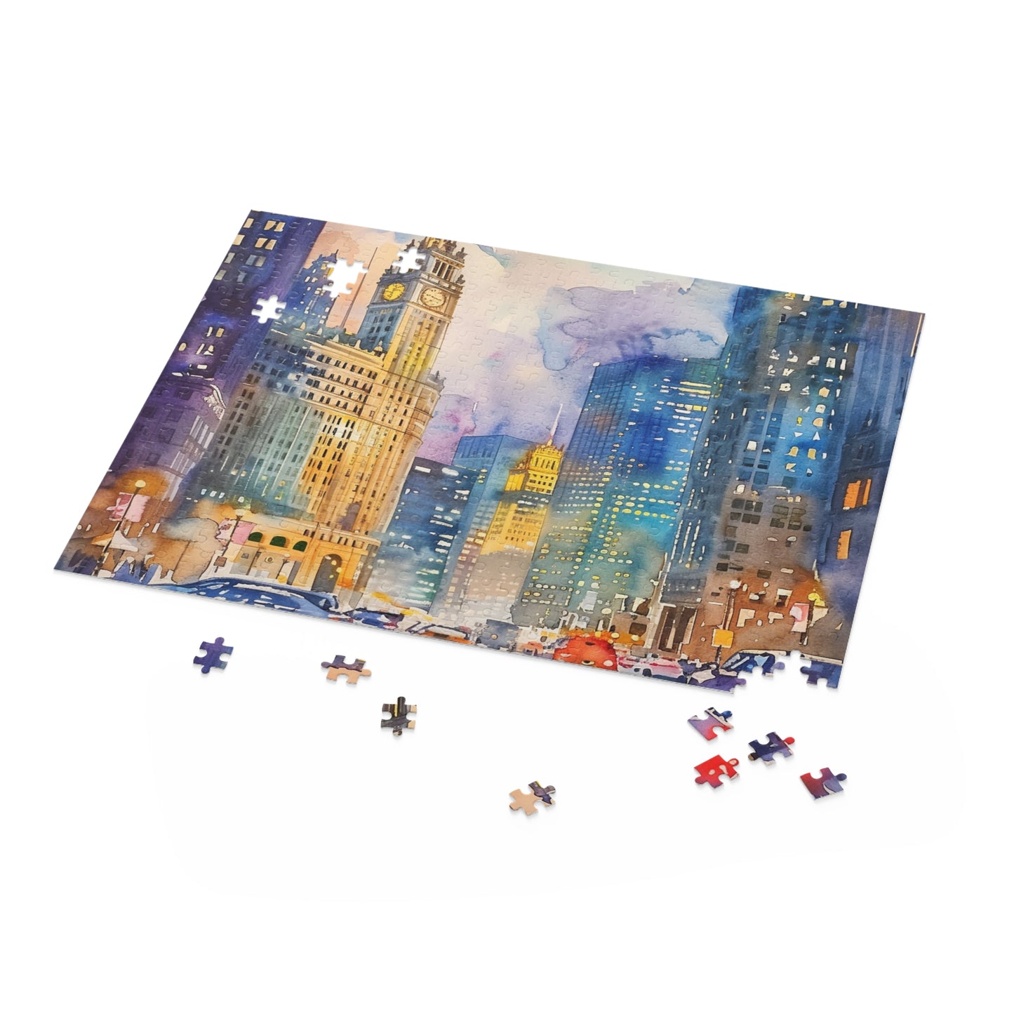 Chicago Watercolor Skyline Jigsaw Puzzle