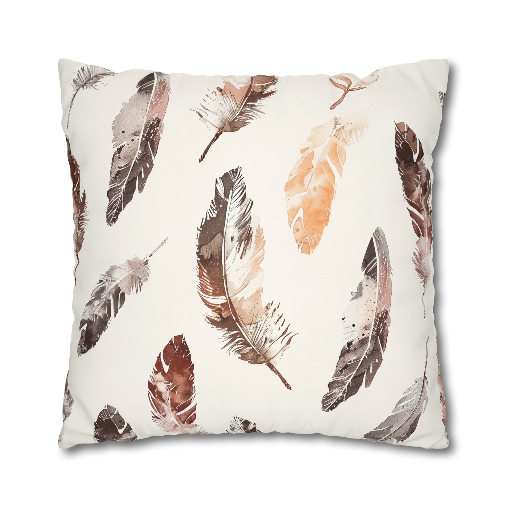 "Boho Feathers Pillow Case - Stylish oasis for bedroom decor, seamless pattern of delicate feathers, chic sleep accessory"