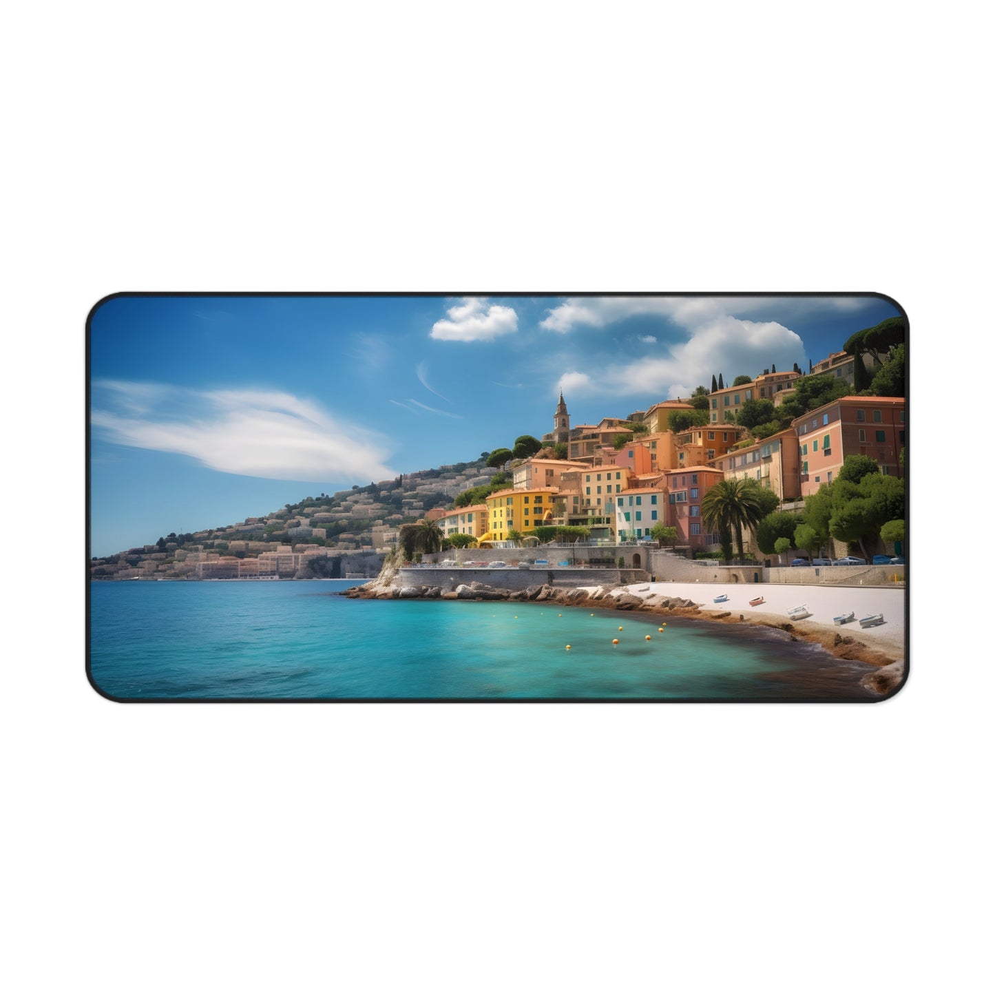 "Transform your workspace with Riviera Dream Desk Mat, coastal chic design for stylish office decor"