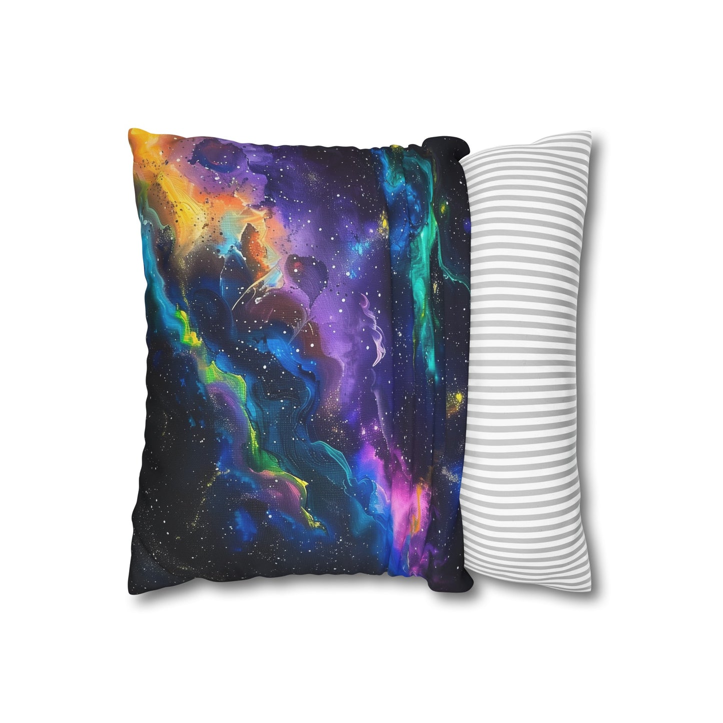 "Vibrant Cosmic Burst Pillowcase - High-quality, stylish design with swirling nebulas, stars. Perfect gift"