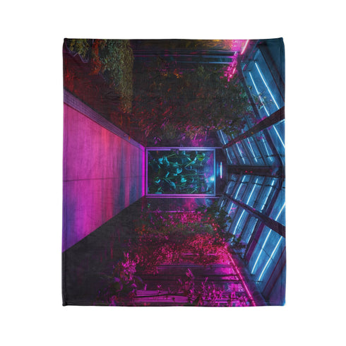 Space Garden in Glowing Greenhouse — Plush Fleece Throw Blanket — Product Detail View 7