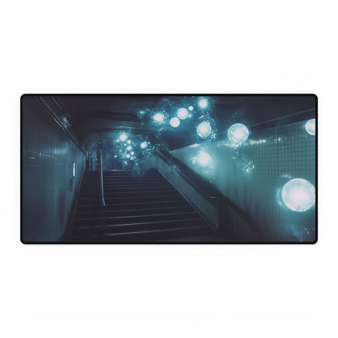Haunted Subway with Floating Lights — XL & XXL Desk Mat — Full Top-Down Artwork View