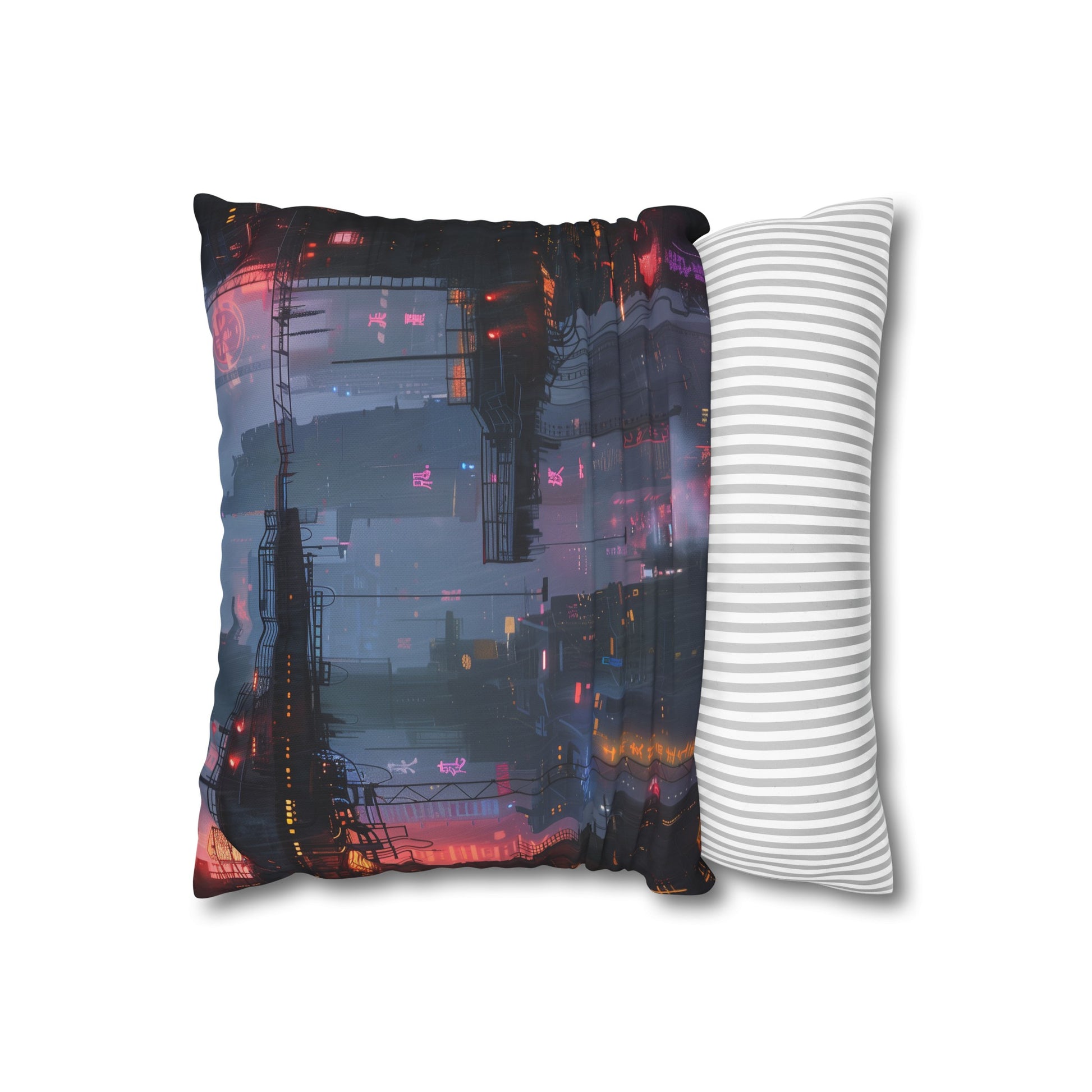 "Neon City Nights Pillowcase - Cyberpunk cityscape design, high-quality material, perfect for all seasons. Makes a great gift. Shop now!"