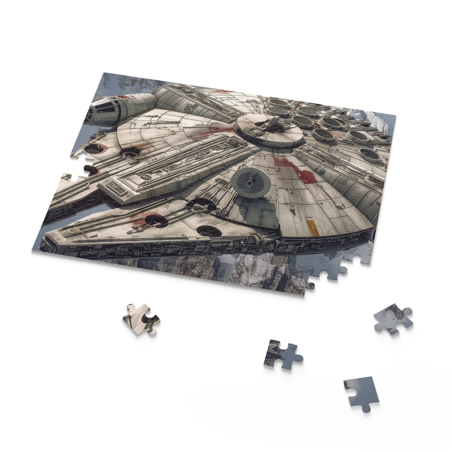 "Millennium Falcon Star Wars jigsaw puzzle for fans, space adventure challenge"