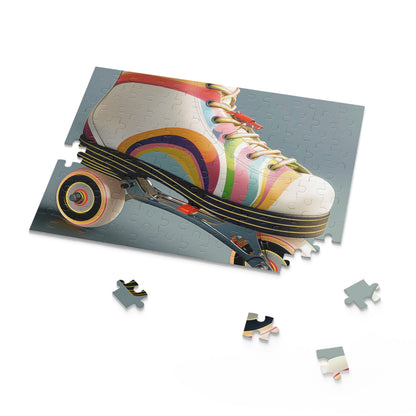 Retro Roller Skates Puzzle - Colorful jigsaw puzzle with vibrant stripes and intricate details, perfect for all ages.