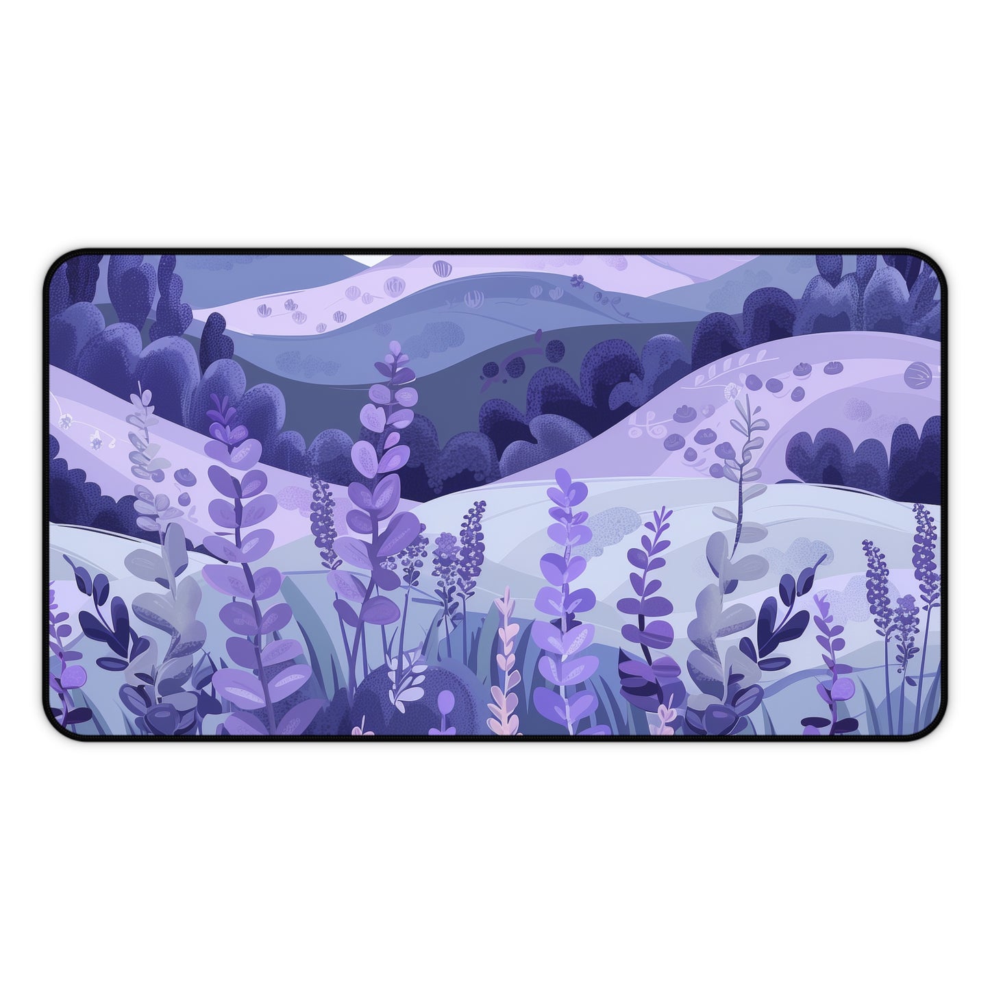 "Seamless Lavender Fields Desk Mat - Tranquil workspace essential with lavender flowers pattern"