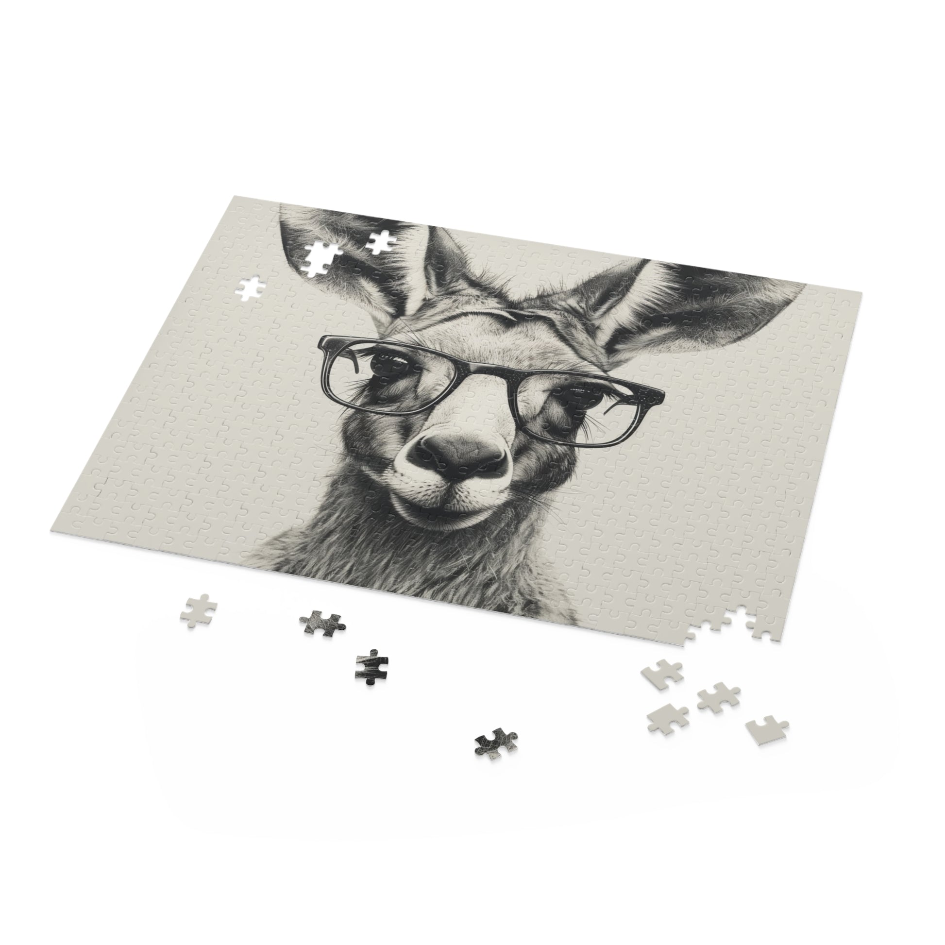 "Colorful kangaroo hipster puzzle with stylish glasses design for a fun and unique experience"