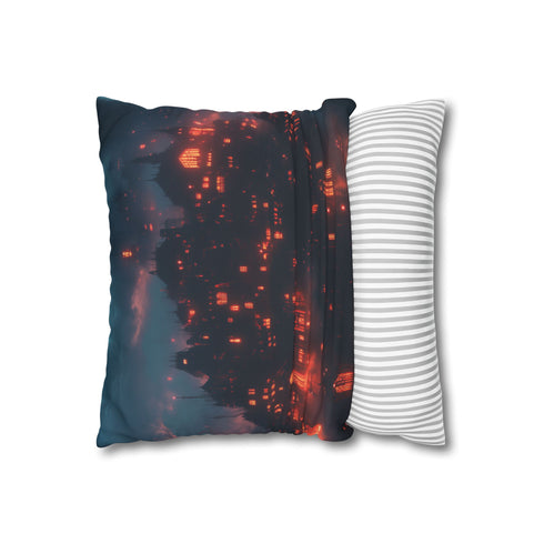 Cyber Village above Clouds of Flame Double-Sided Square Cushion Cover