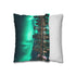 City Skyline with Aurora Behind — 40×40 Cushion Cover — Soft Brushed Fabric Texture Close-Up