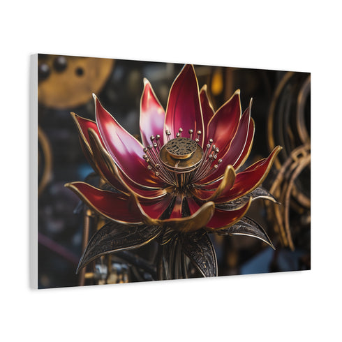 Mechanical Lotus Blooming — Canvas Wall Art — Side Profile & Stretched Corner Detail