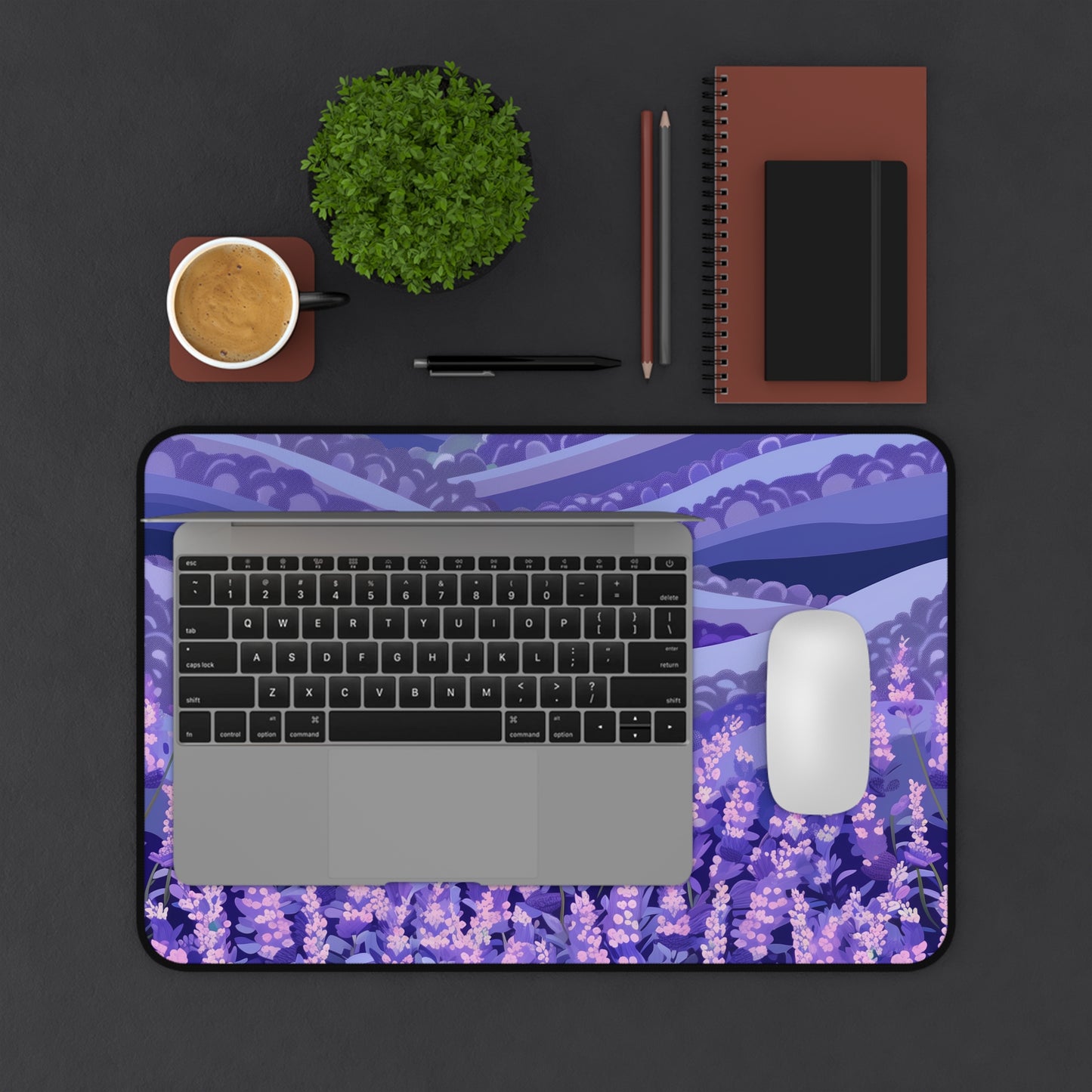 "Calming Lavender Fields Desk Mat, Serene Flower Pattern for Workspace"