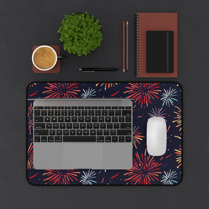 "Colorful Fireworks Fiesta Desk Mat - Brighten up your workspace with this festive and stylish desk accessory"