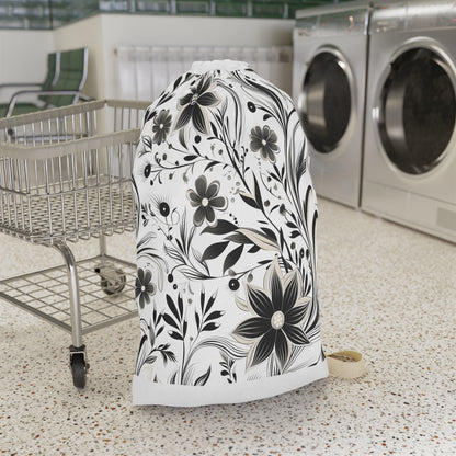 Modern black and white monochrome pattern laundry bag with vector flat bezier curves