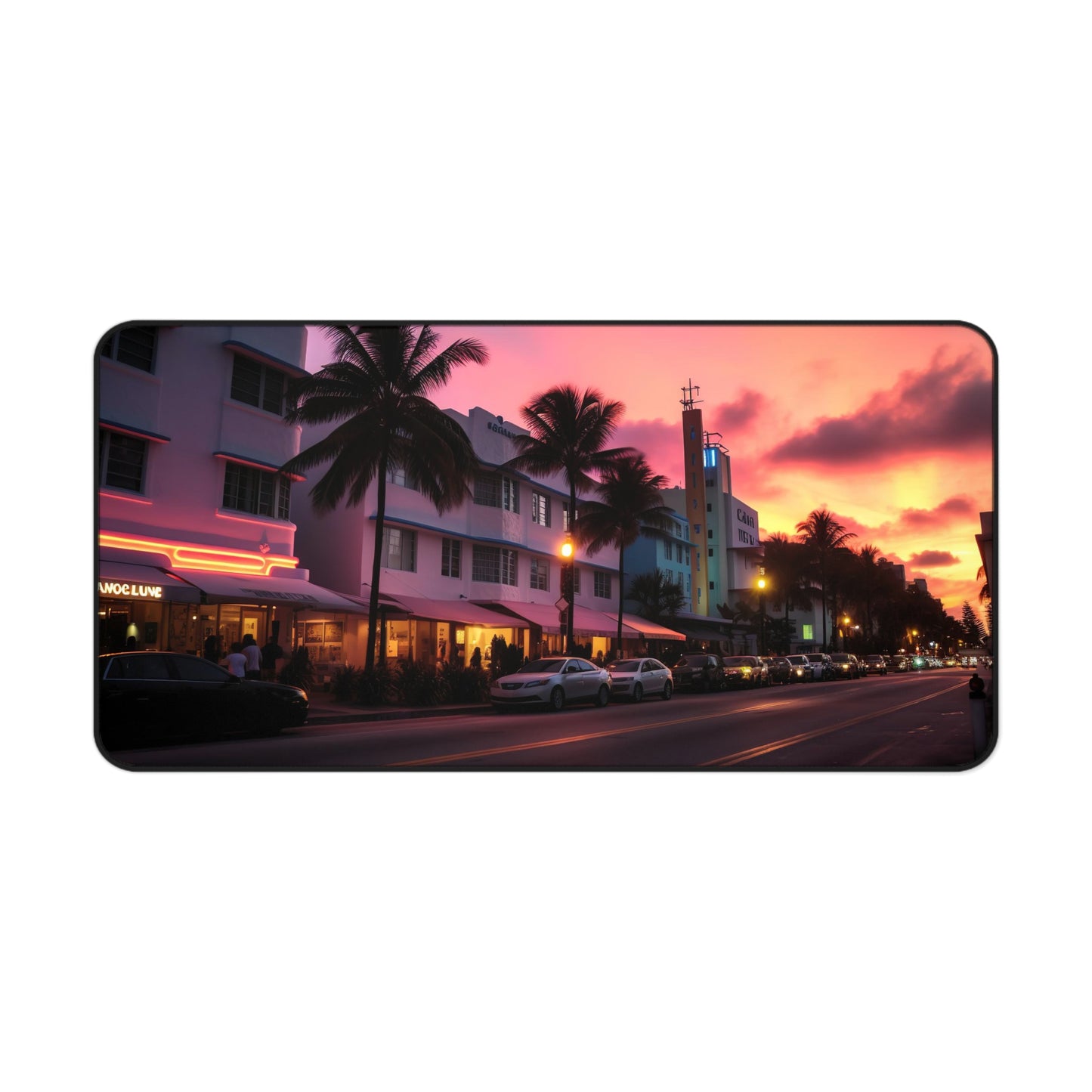 "Vibrant Miami Sunset Desk Mat - Inspire creativity with stunning colors for workspace"