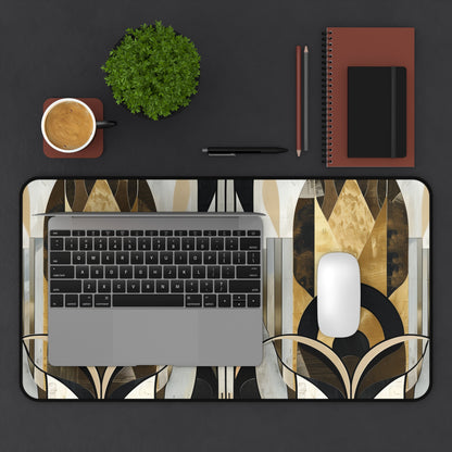 "Abstract art deco desk mat with stunning patterns and vibrant colors for elevated workspace decor"