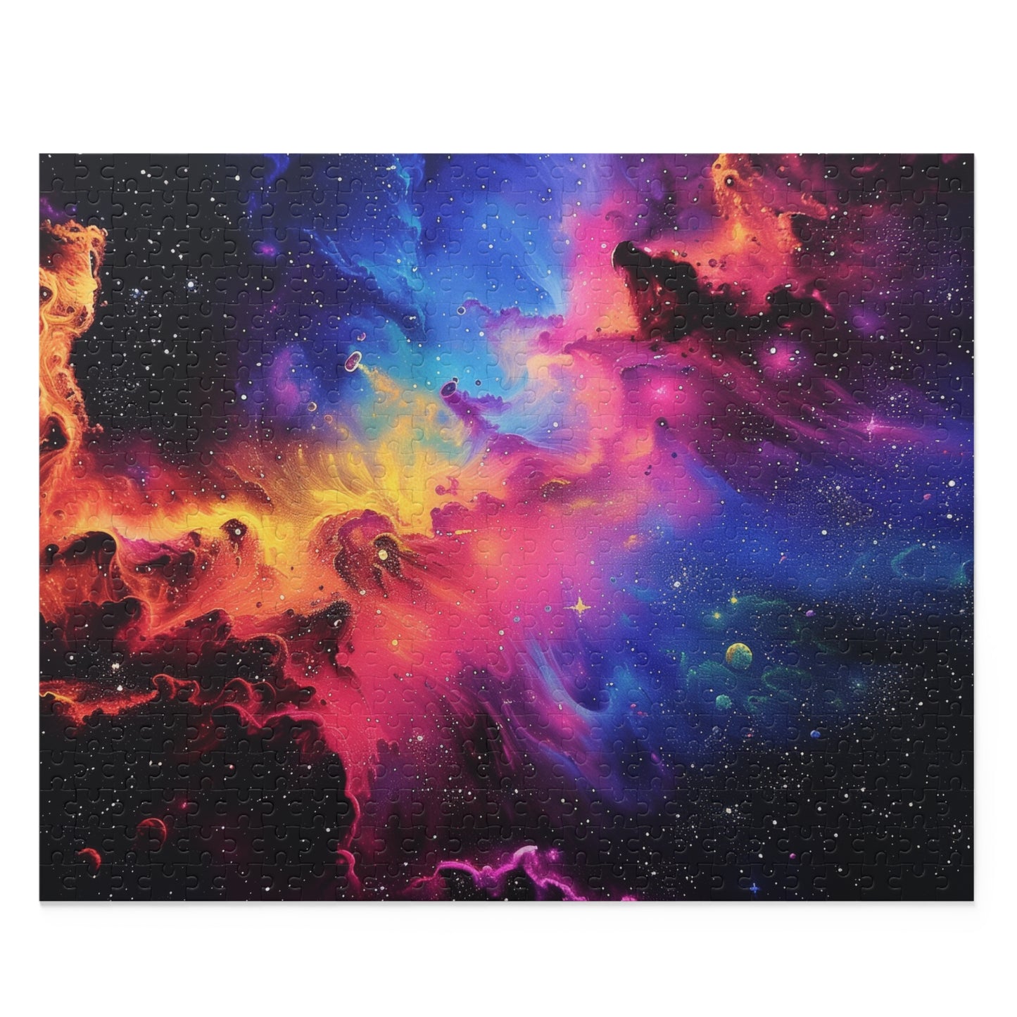 "Neon Space Galaxy Jigsaw Puzzle - Vibrant colors & intricate details for space lovers"