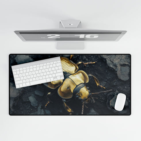 Golden Beetle Crawling on Obsidian Floor Gaming XXL Extended Desk Mat