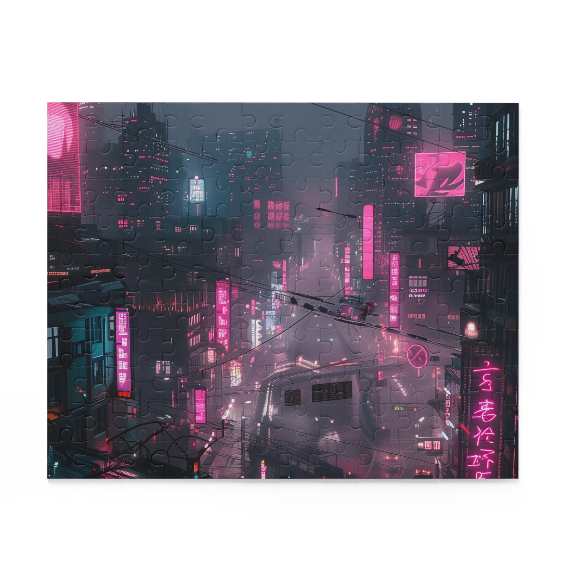 Neon Cyberpunk Cityscape Jigsaw Puzzle - Vibrant and Futuristic Challenge for Sci-Fi Fans and Puzzle Lovers