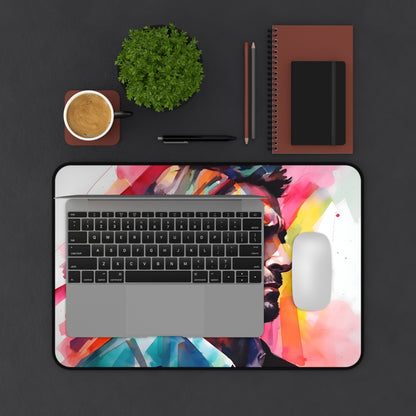 "Neon Hugh Jackman watercolor desk mat adds vibrant style to workspace"