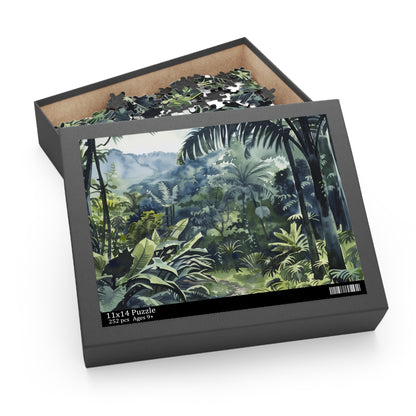 "Explore the Congo Rainforest Watercolor Puzzle - lush greenery and exotic wildlife in intricate detail"