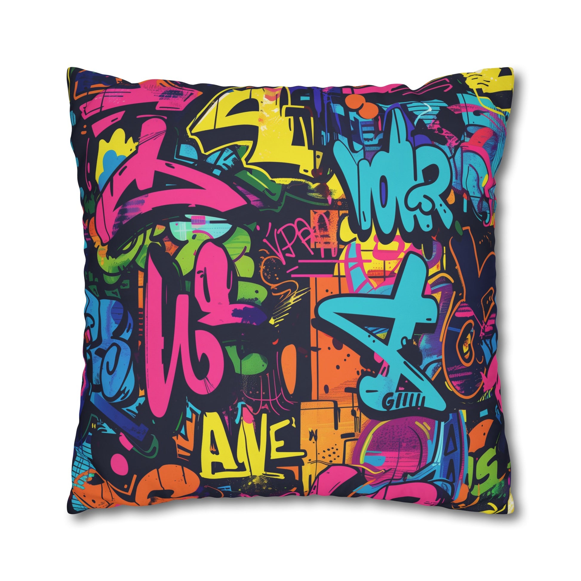 "Neon Graffiti Pillow Case - Bold & Vibrant Urban Style with Bright Neon Colors"