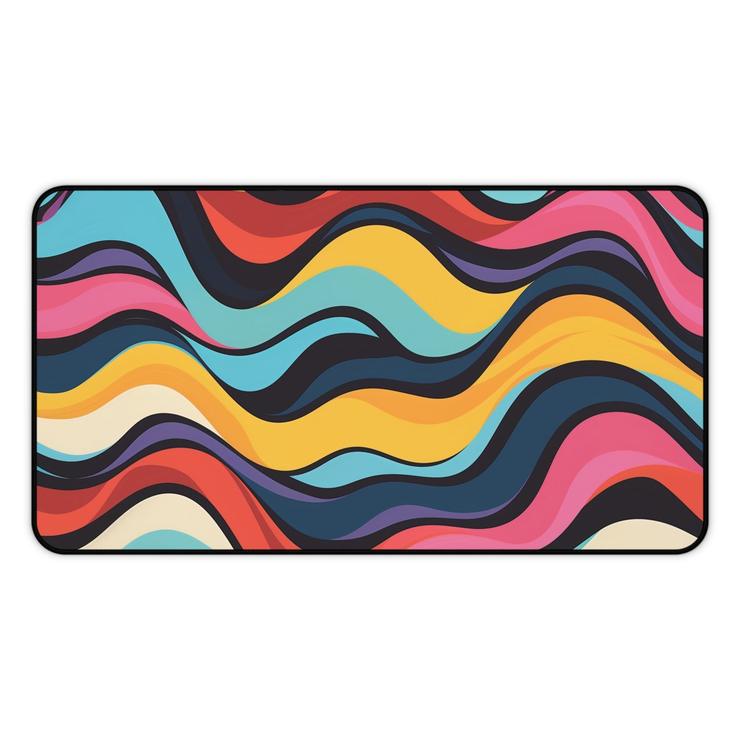 Colorful Retro Waves Desk Mat - Protects and brightens up your workspace with vibrant hues and seamless pattern.