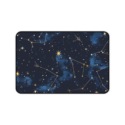 "Galactic Constellation Desk Mat - Bring celestial beauty to your workspace with this starry patterned desk accessory"