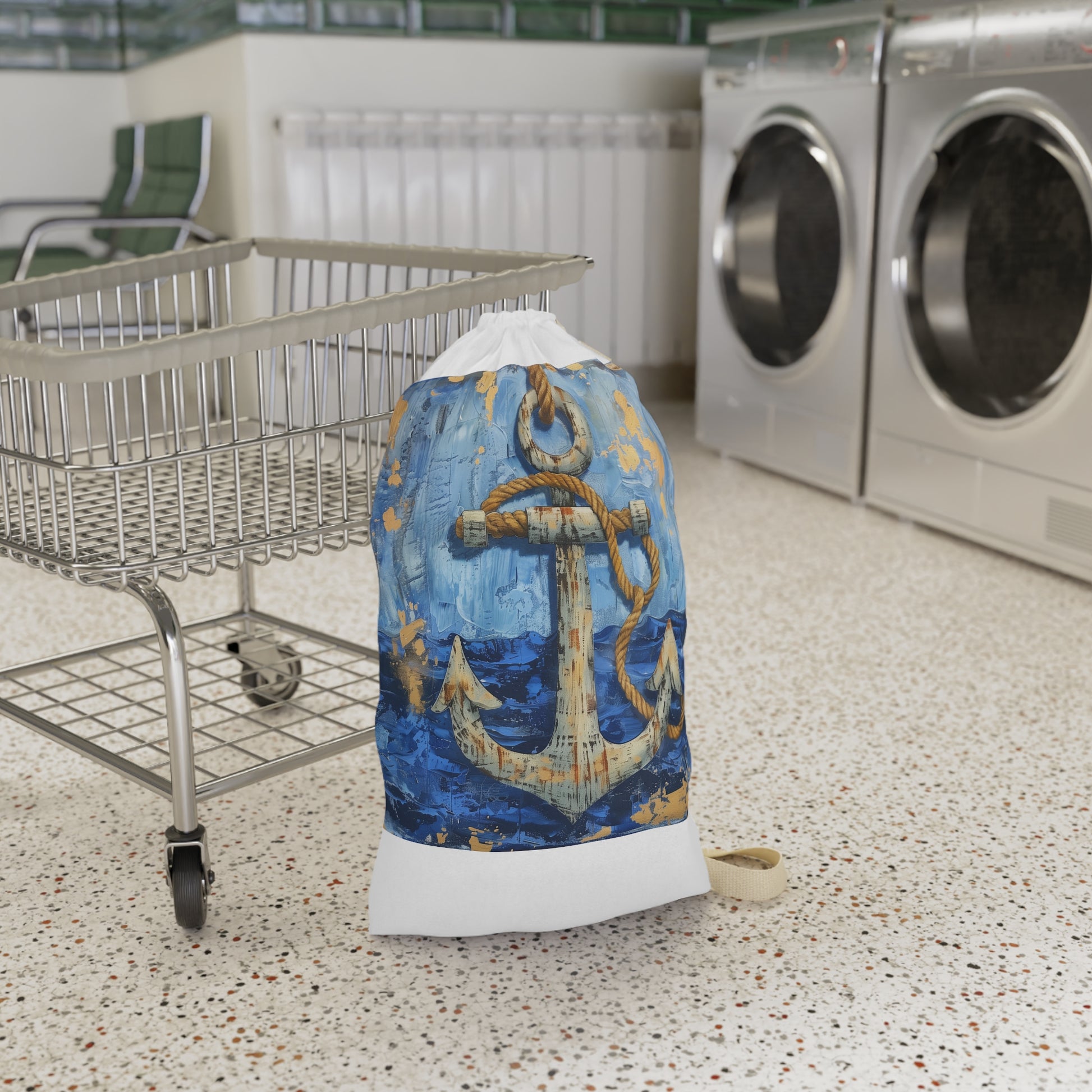 "Stylish Seafaring Anchor Rope Laundry Bag - Organize laundry with nautical flair"