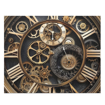 Steampunk Gear Clock Puzzle - Explore the enchanting world of Steampunk with this intricate jigsaw puzzle of a gear-adorned clock.