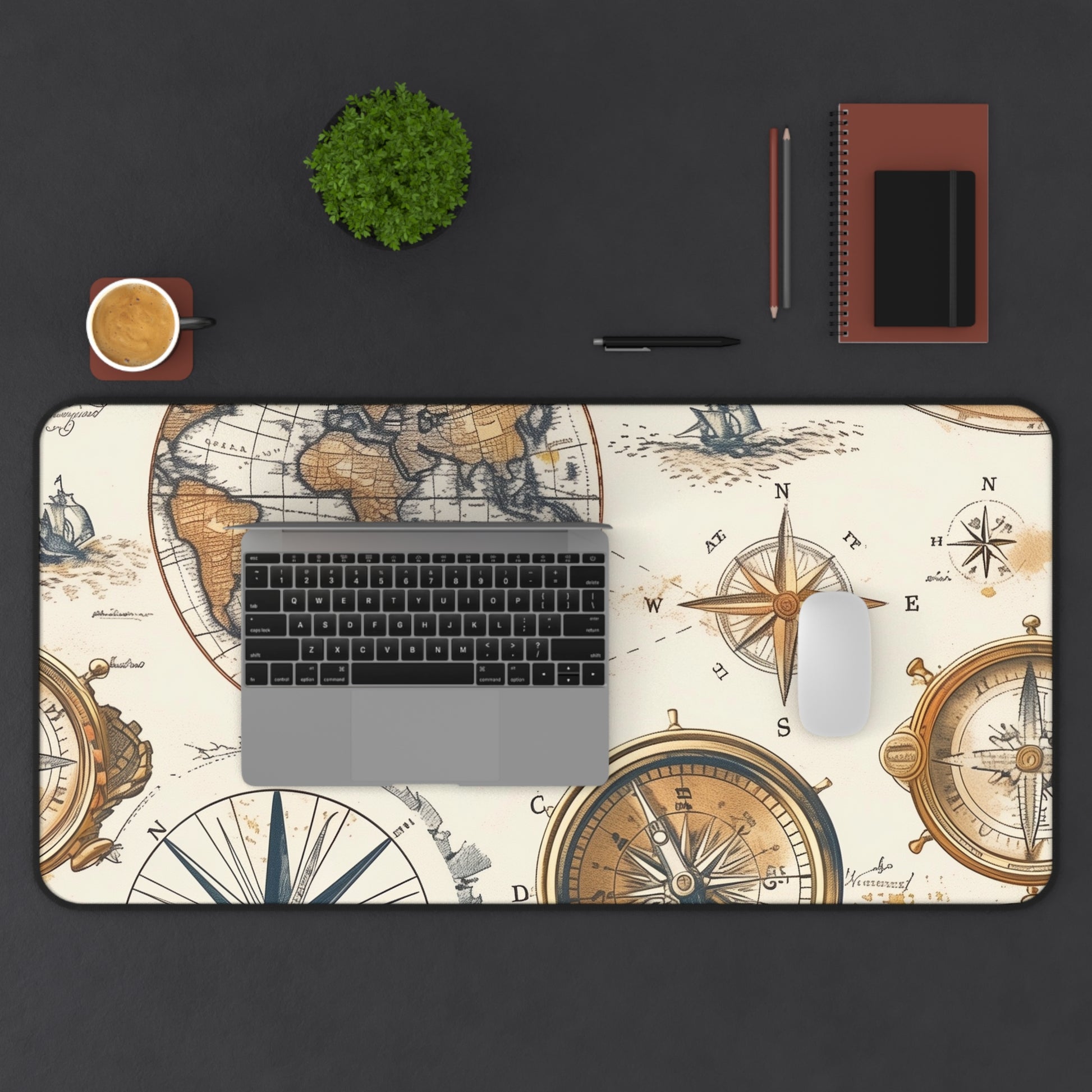 "Vintage Maps Desk Mat - Stylish workspace accessory with authentic vintage maps pattern for office or home office setup"