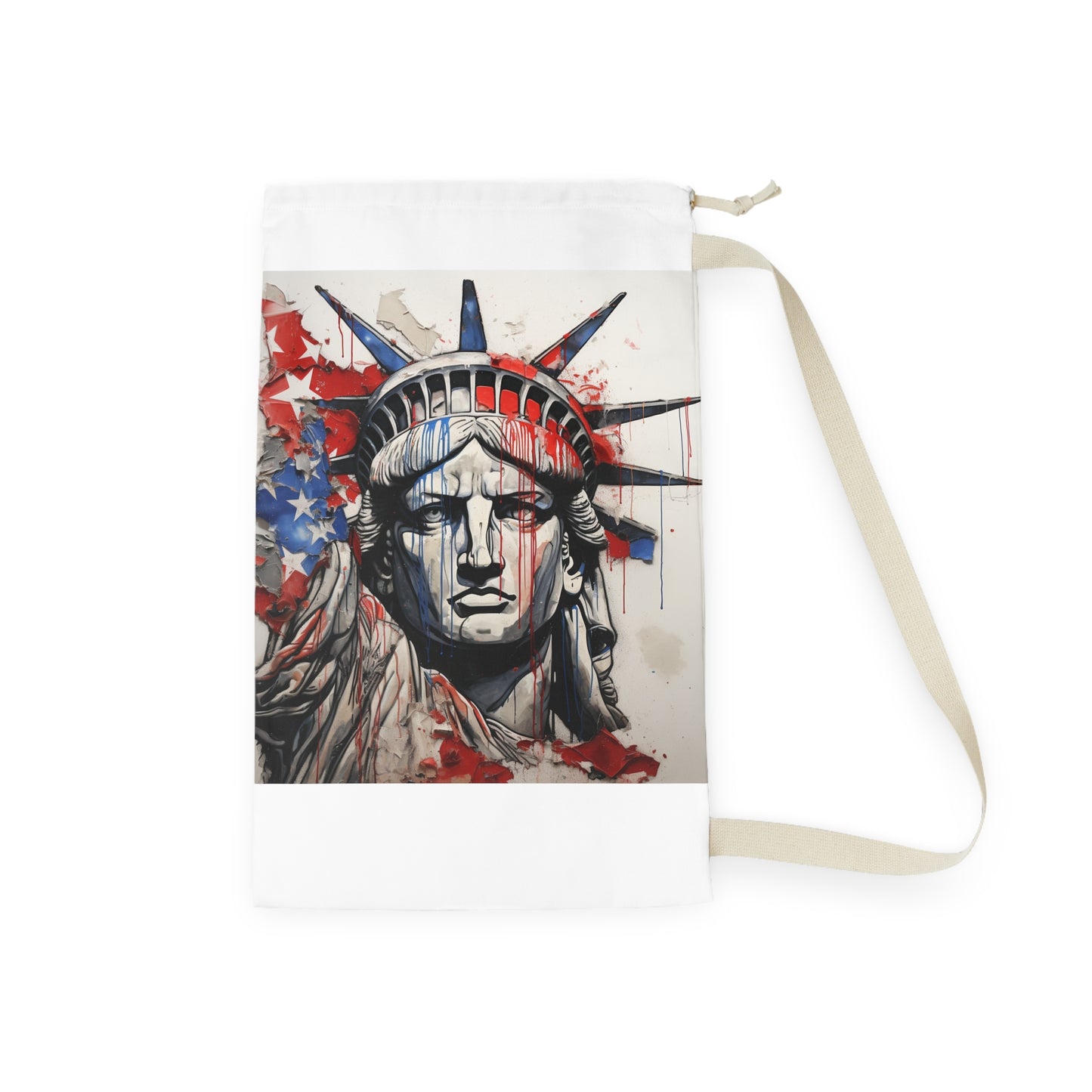 "Color Splash American Flag Laundry Bag - Patriotic laundry essential with colorful flag design"