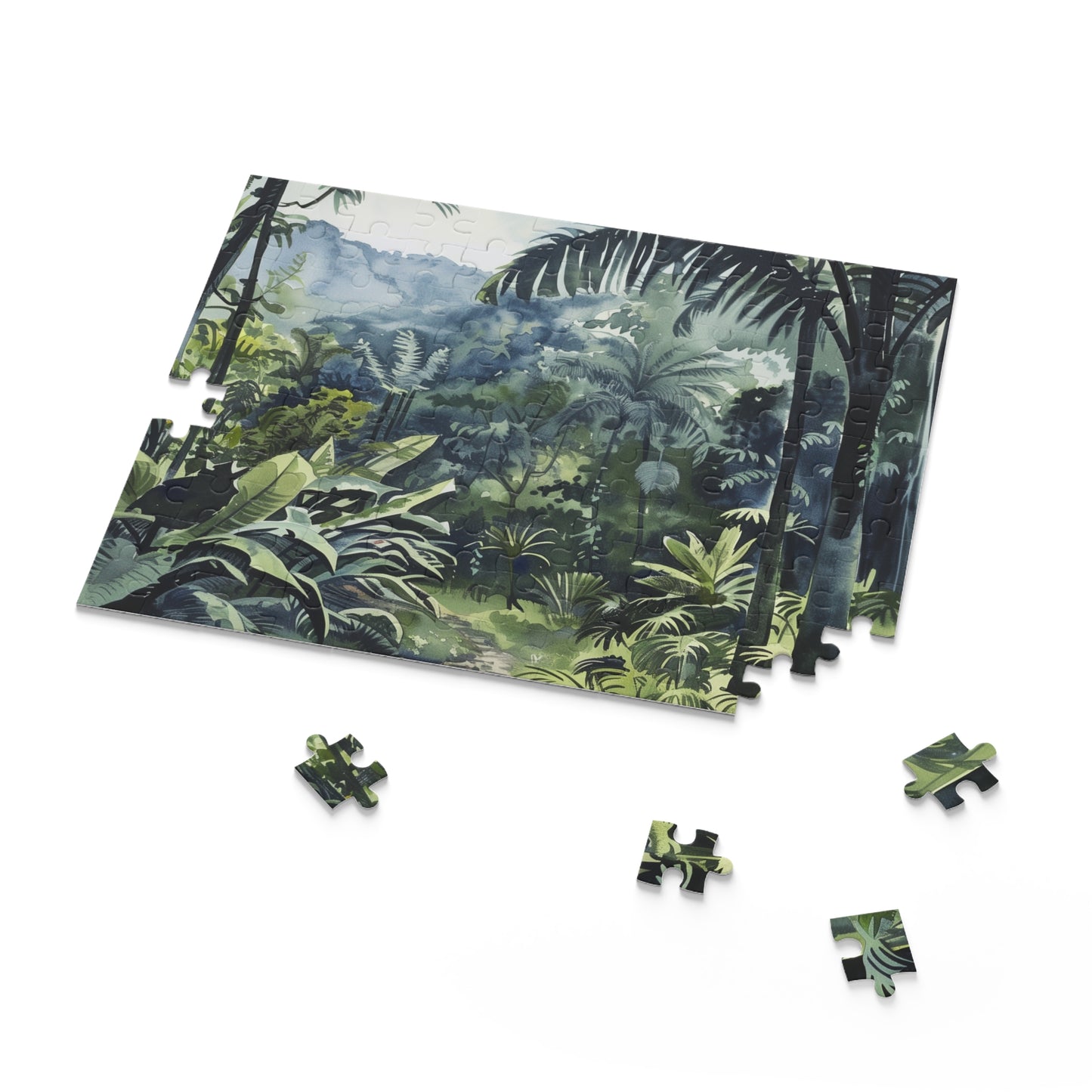 Vibrant Congo Rainforest Watercolor Jigsaw Puzzle with Exotic Wildlife & Lush Greenery