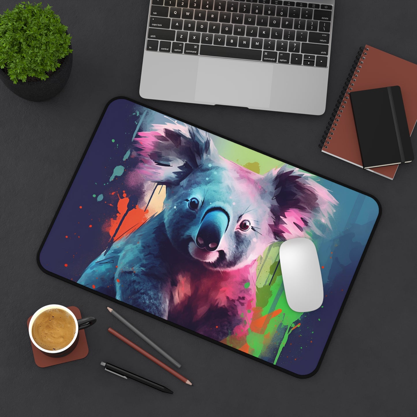 "Adorable Koala Watercolor Desk Mat brings playful charm to workspace"